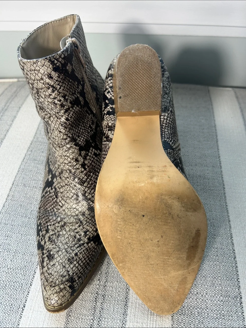 Coconuts by Matisse Snake-Print Pointed Toe Ankle Boots in Beige Size 6.5